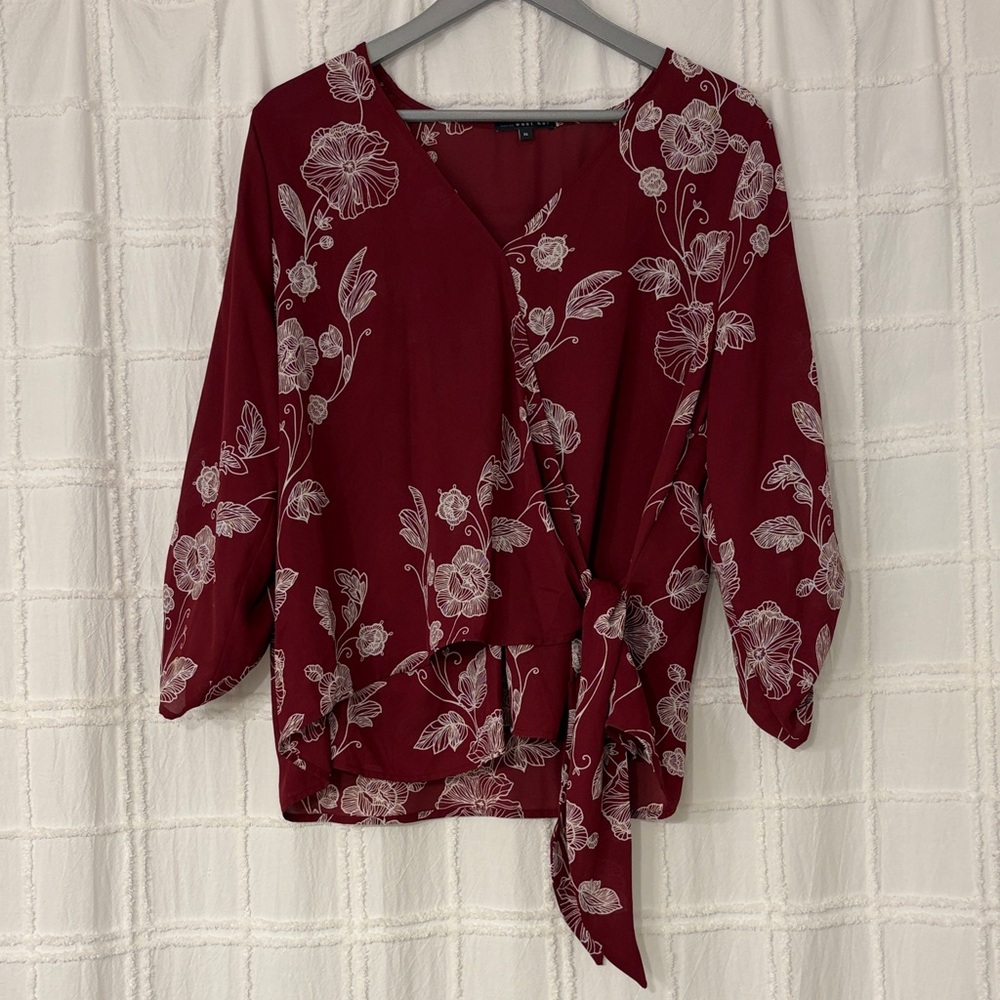 West Kei Floral Burgundy Wrap Top